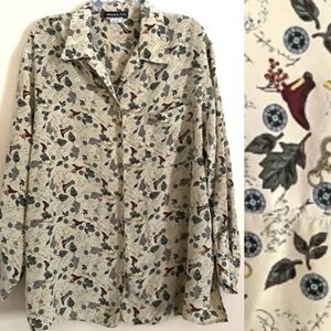 Vintage Theo Miles Equestrian Silk Shirt Top Blouse Size 16W Button Front